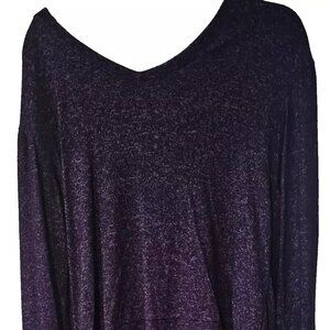 A.N.A Womens Purple Long Sleeve Lightweight Hi-Low Sweater Lace Up Accent Size S